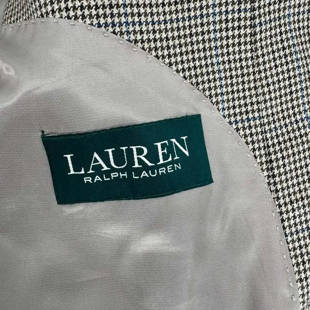 Lauren Ralph Lauren Blazer Size 44S Beige Houndstooth Windowpane
